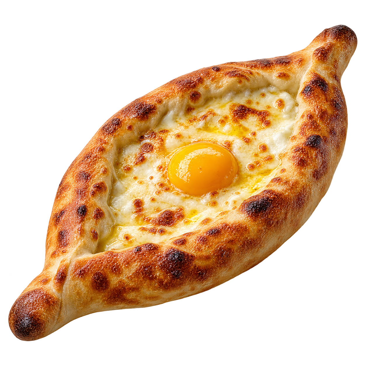 Adjarian khachapuri with cheese, egg yolk and butter